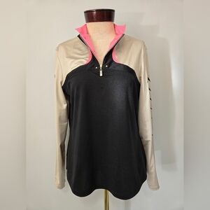 JAIMIE SADOCK Black/ Gold/ Pink Long Sleeve Golf/ Sport Shirt. Womens Medium